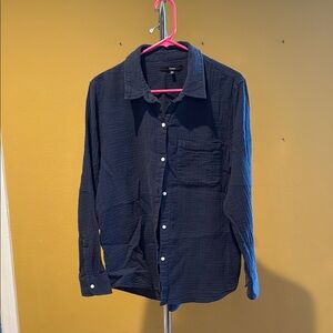 Quince 100% Organic Cotton Gauze Long Sleeve Shirt Indigo Blue